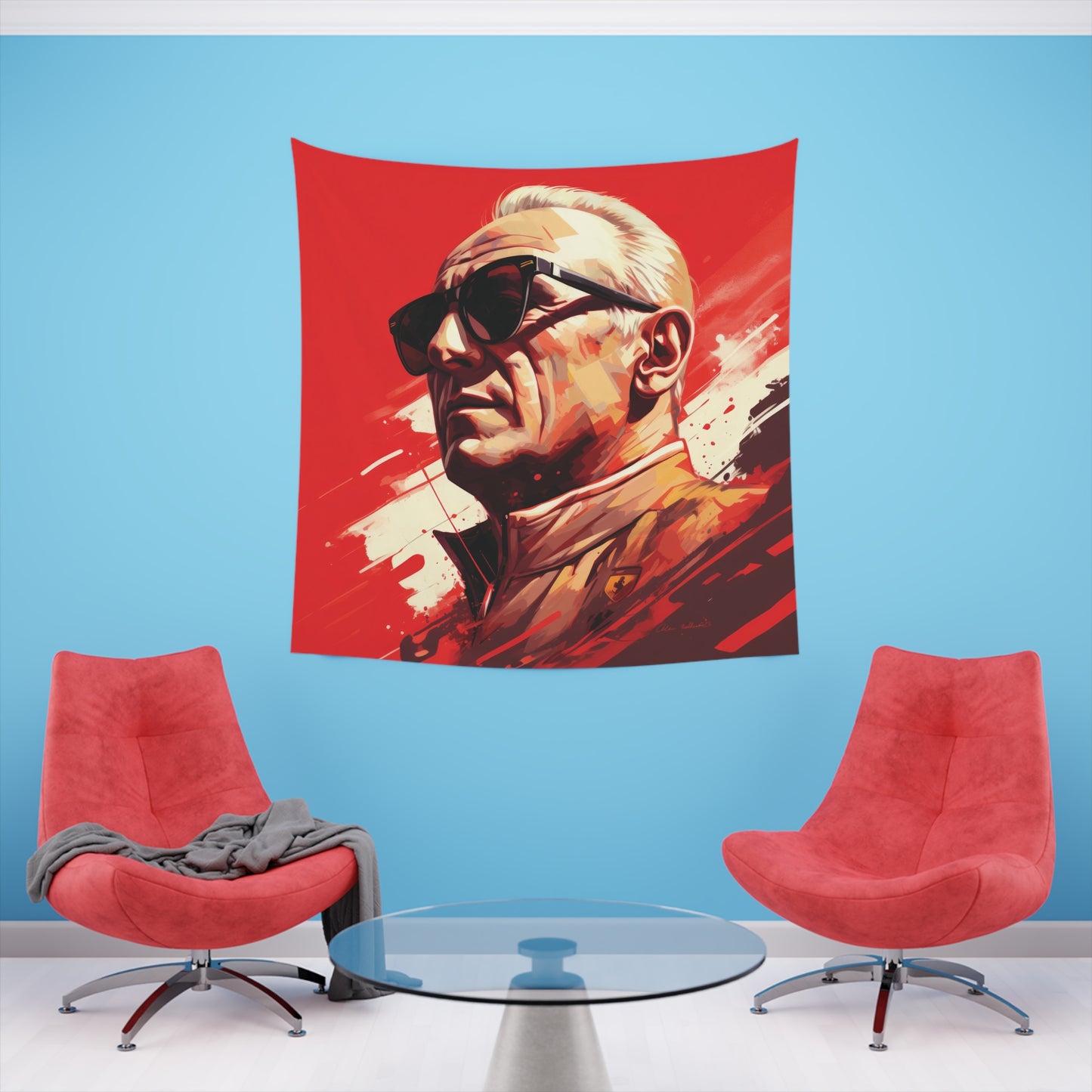 Enzo Ferrari portrait - original artwork - wall tapestry